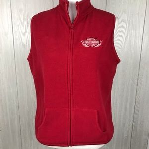 Harley Davidson red full zip fleece vest jacket